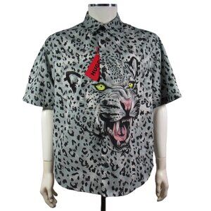 HUGO BOSS Men's Leopard Print SS Shirt Cadet Gray & Black Size XL